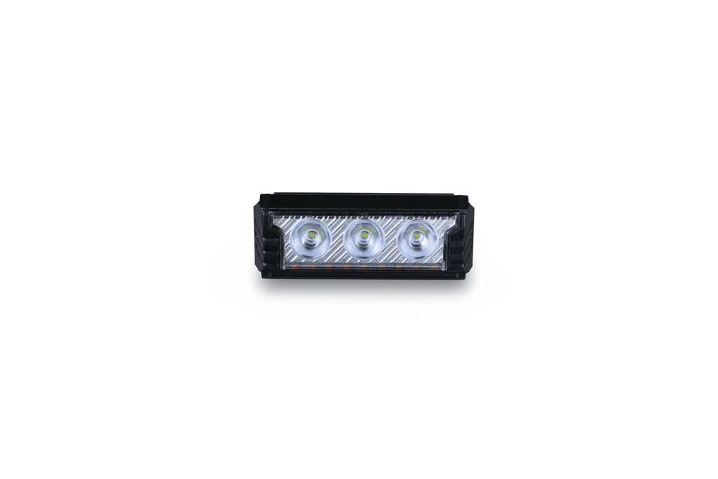 Black rectangular multi-LED USB-C rechargeable bike front light on a white background