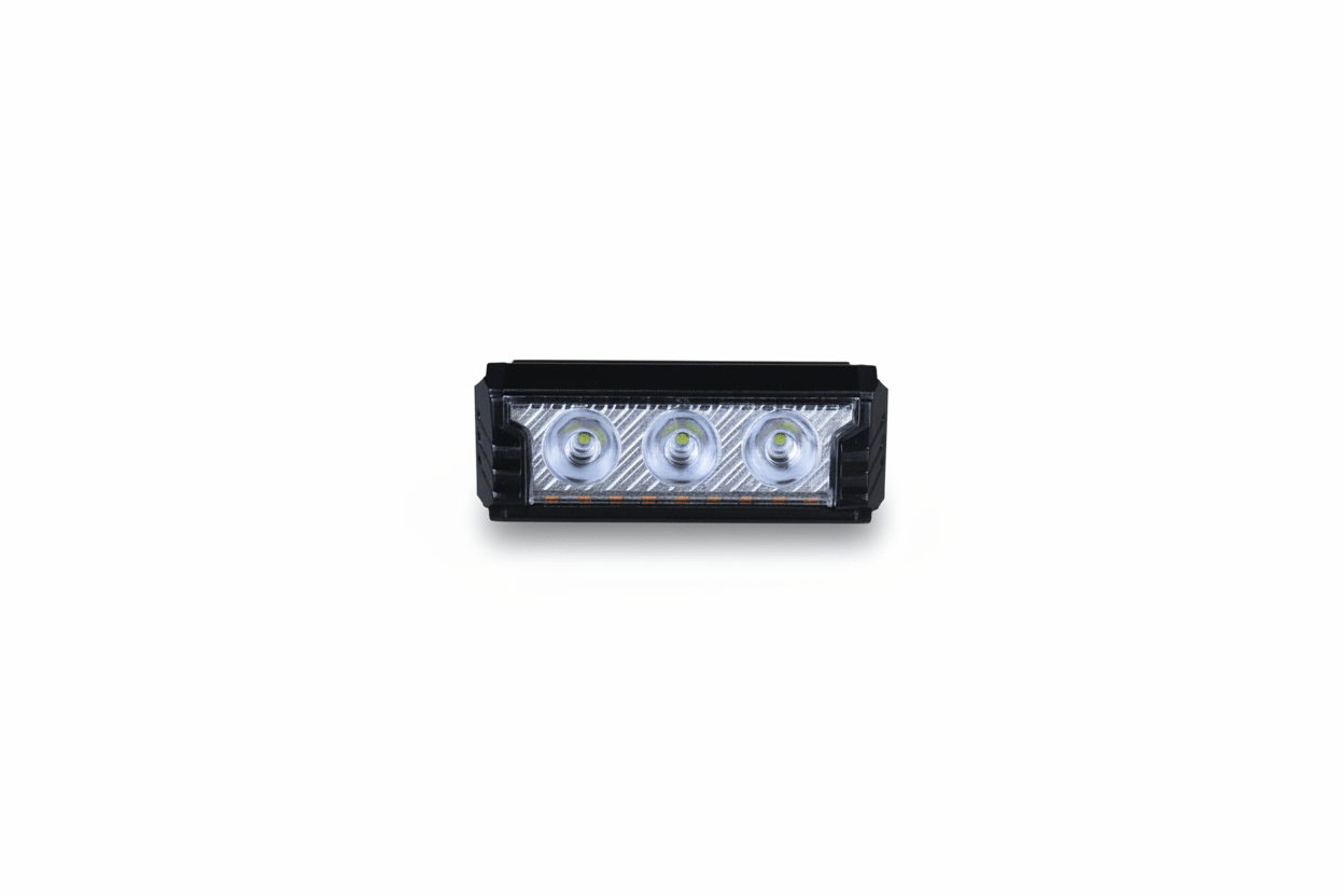 Black rectangular multi-LED USB-C rechargeable bike front light on a white background