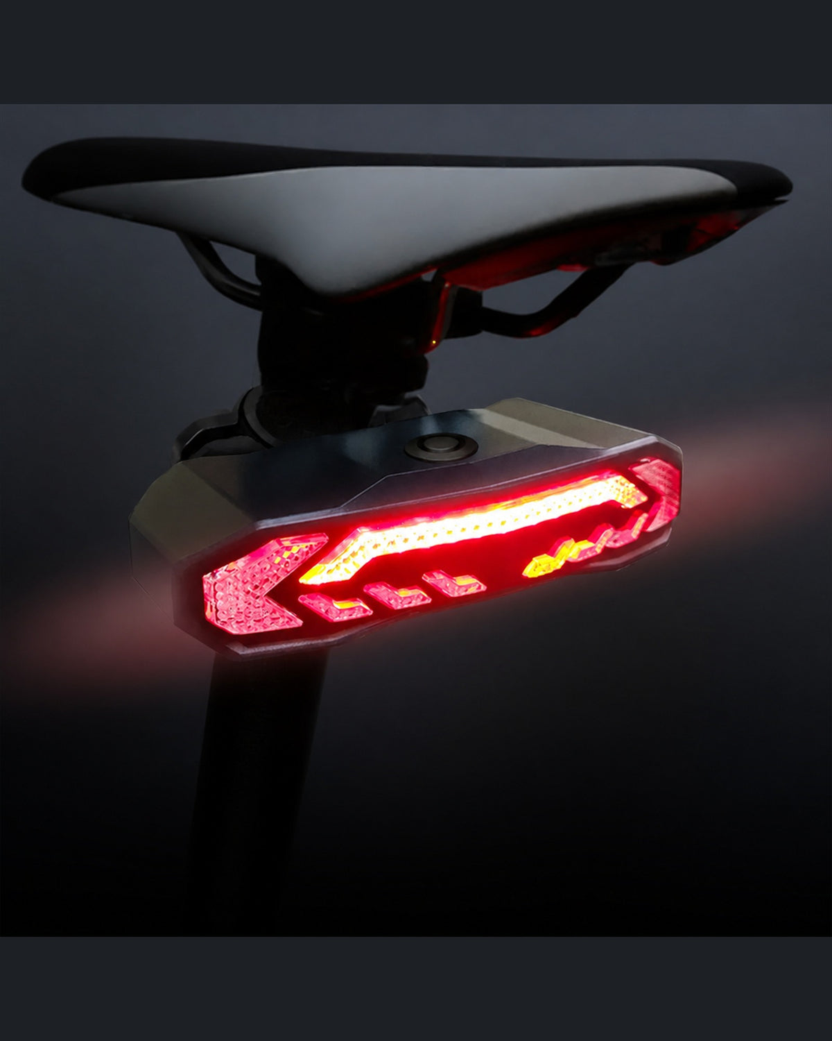 Brake-sensing alarm bike tail light installed under a bicycle saddle