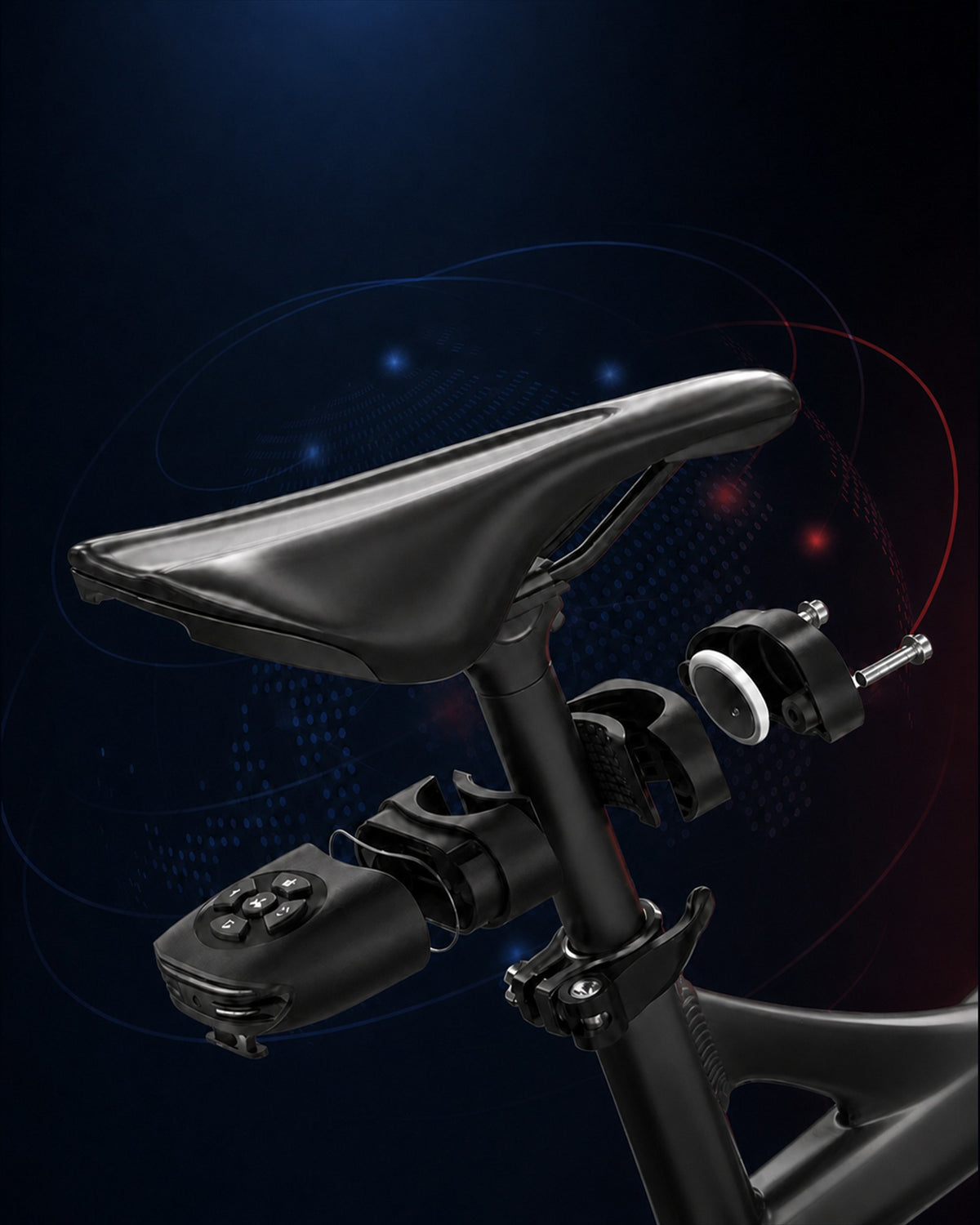 Find My-compatible alarm bike tail light installed under a bicycle saddle