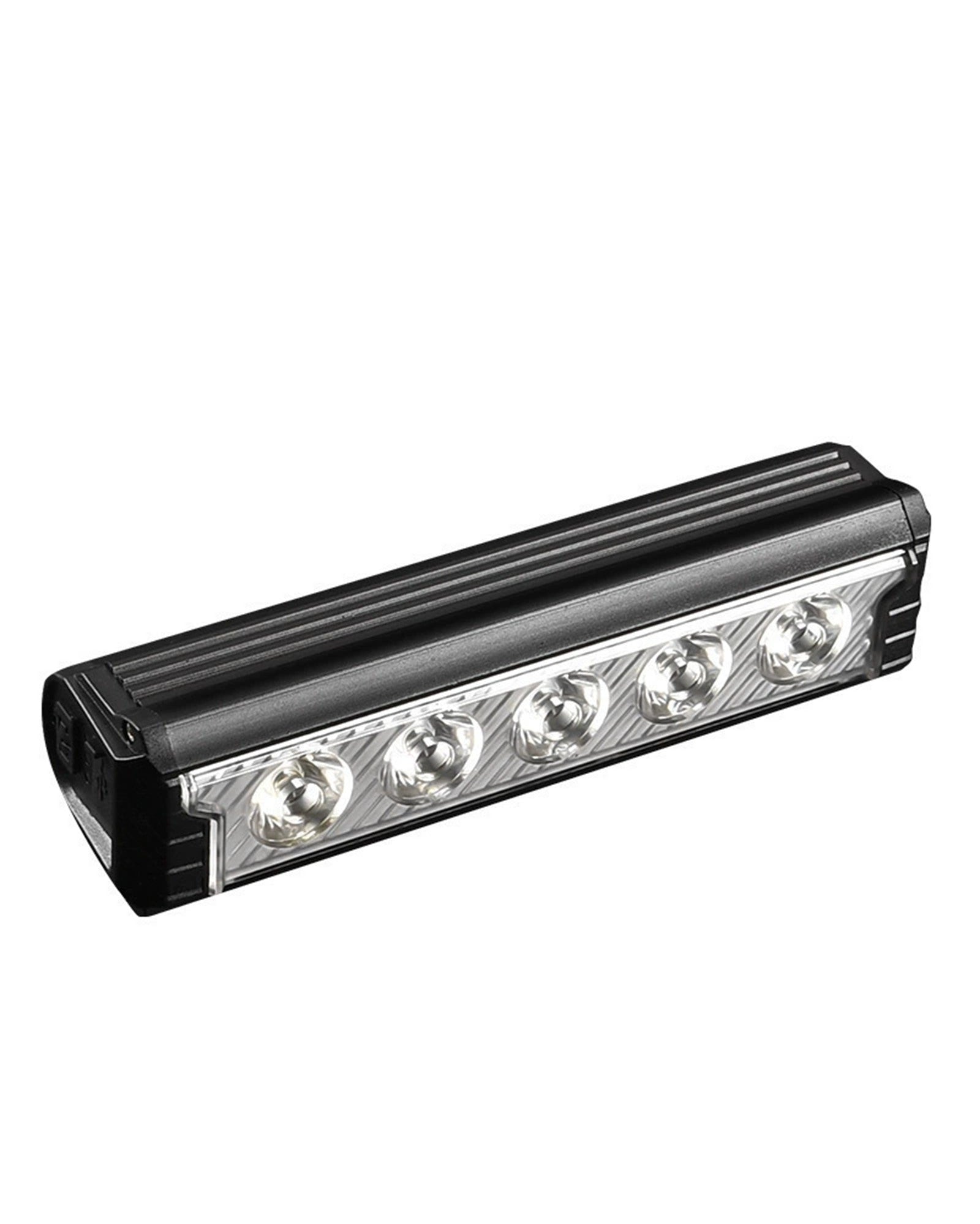 Five-LED rechargeable bike front light on white background