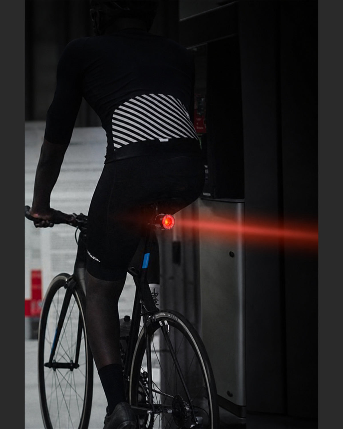 RGB halo bicycle rear light shown during bicycle braking