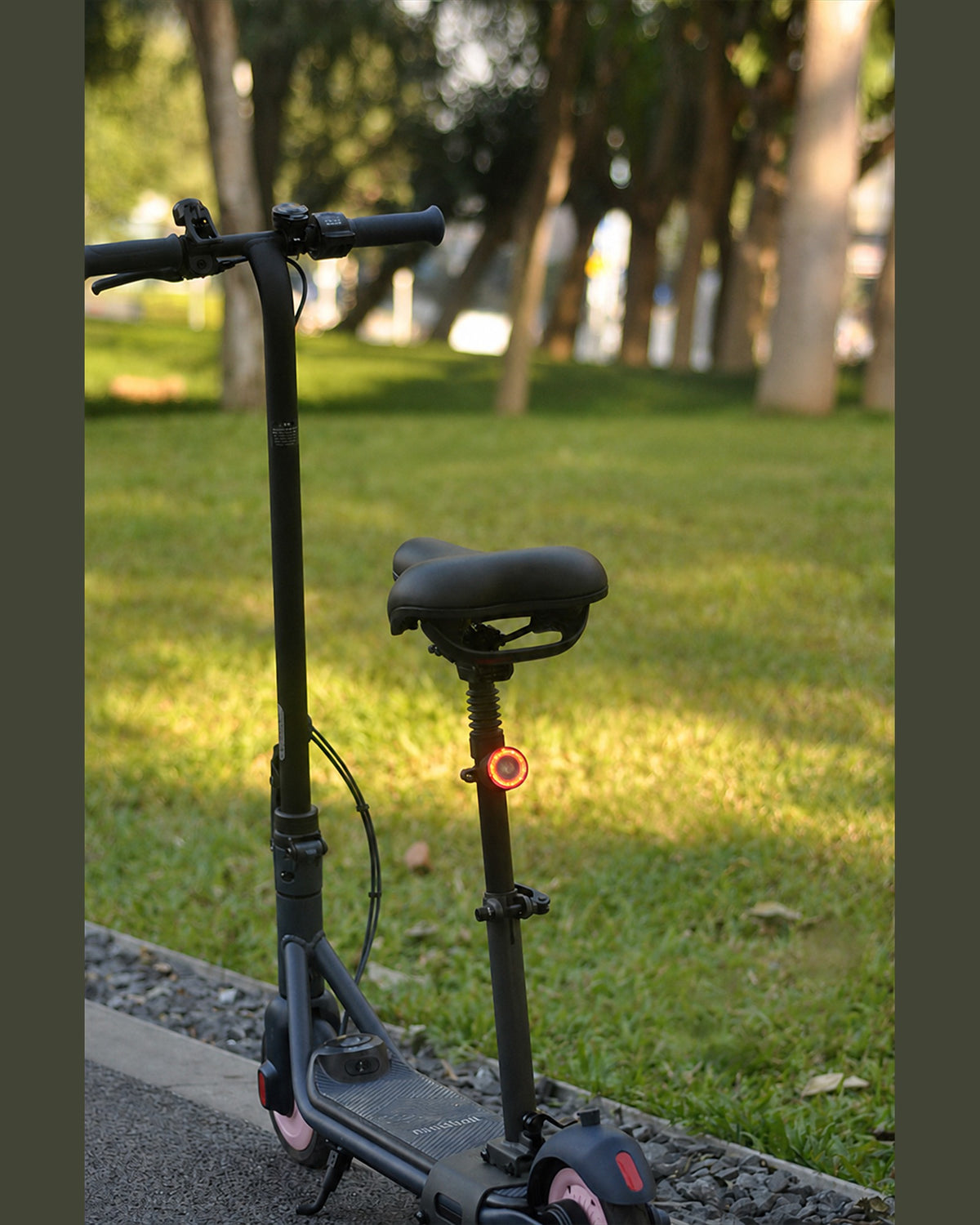 RGB halo bicycle light installed beneath a saddle