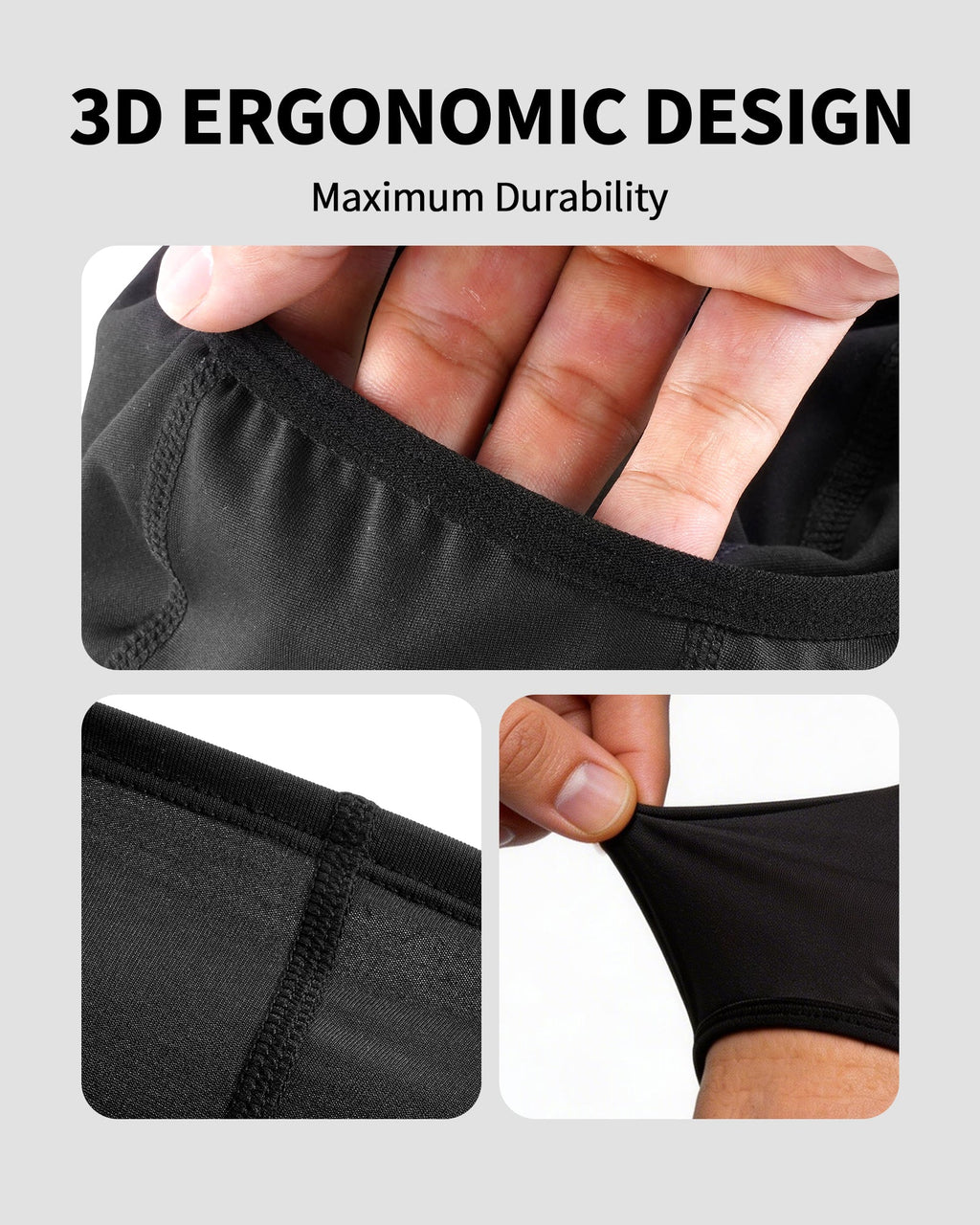 Stretch fabric and breathable mesh close-ups for black motorcycle balaclava